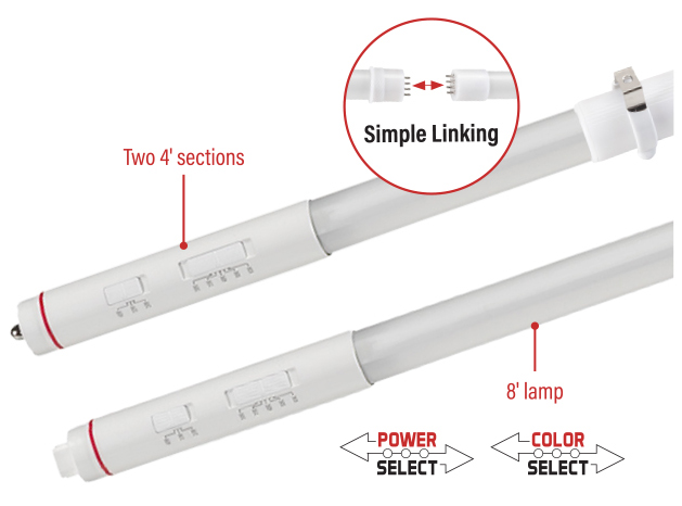 Innovative 8-foot LED Tubes with Power & Color Select