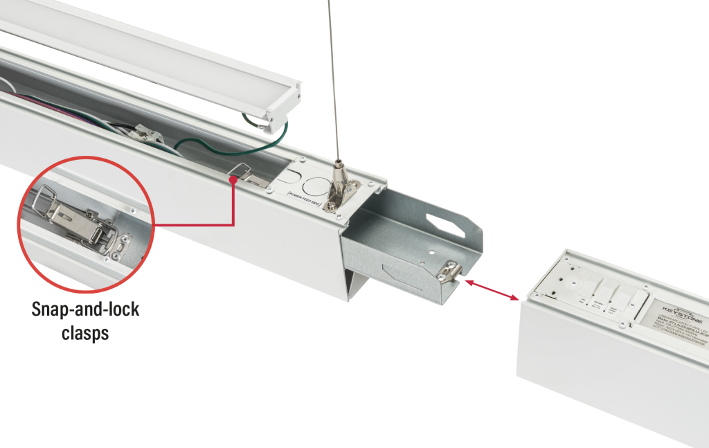 linear led pendant with snap and lock