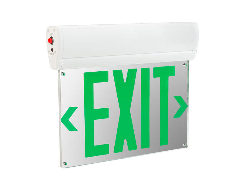 edge lit exit sign green lettering