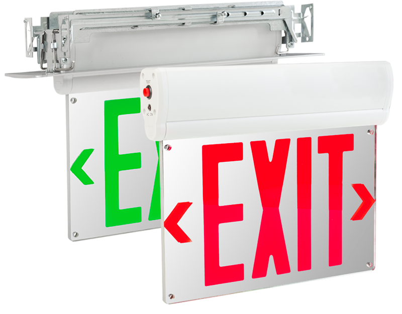 exit sign and emergency lighting edge-lit