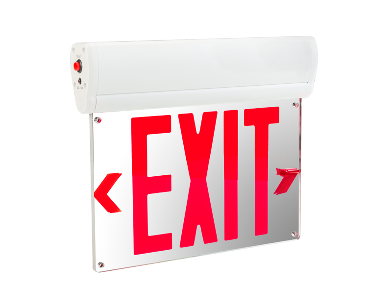 edge lit exit sign red lettering peel