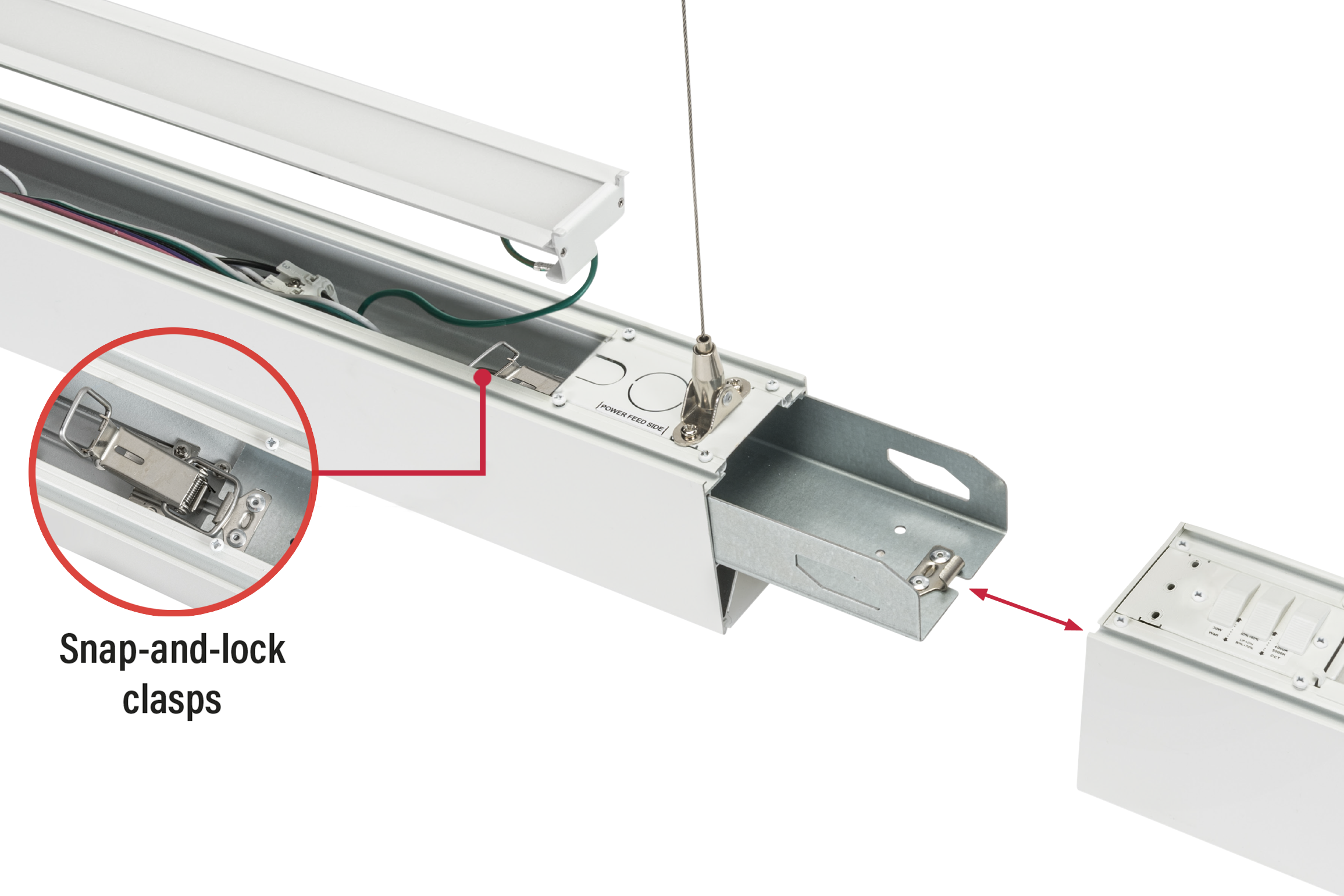 linear led pendant with snap and lock